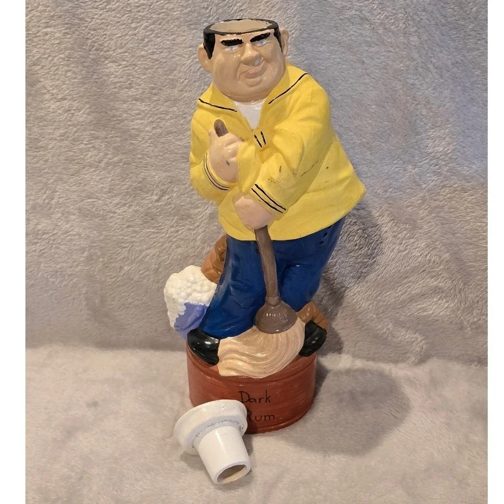 Vintage Ceramic Sailor Decanter Dark‎ Rum Nautical Figurine Yellow Raincoat 12